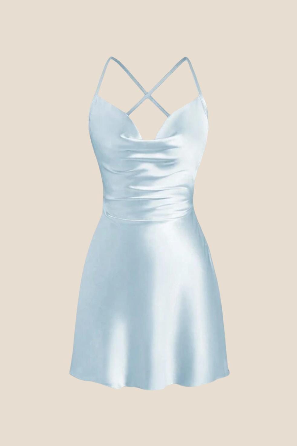 Straps Pink Satin Cowl Neck Mini Dress