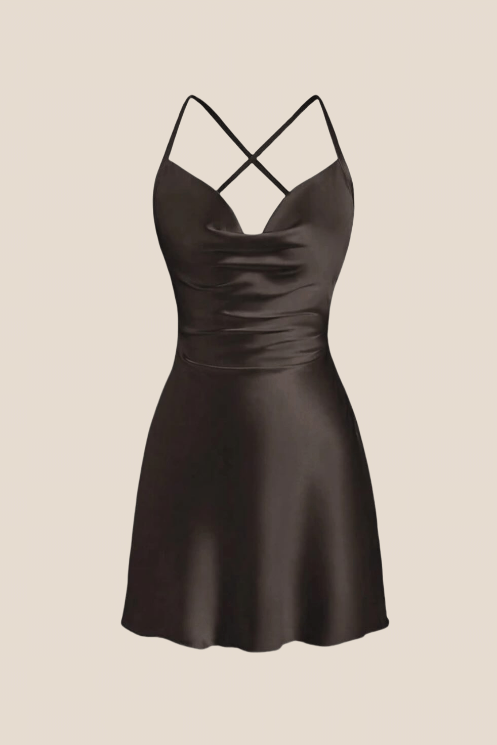 Straps Pink Satin Cowl Neck Mini Dress