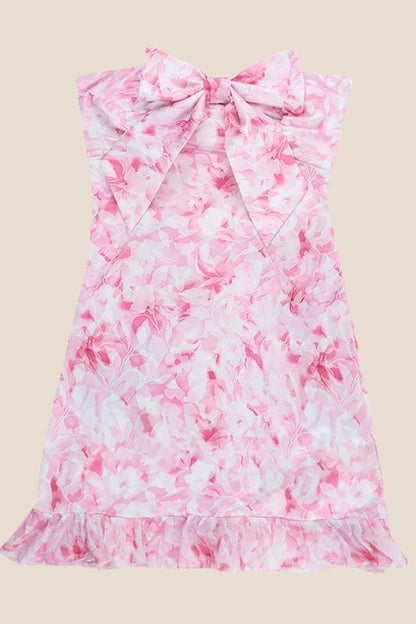 Cute Pink Print Mini Dress with Bow