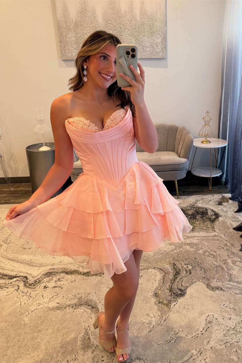 Sweetheart Fuchsia Corset A-line Chiffon Short Homecoming Dress