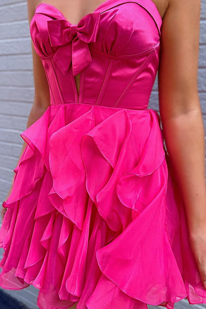 Black Sweetheart A-line Short Chiffon Ruffle Dress