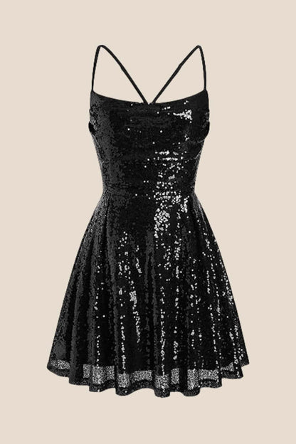 Square Neck Lilac Ruched Sequin Short Dress