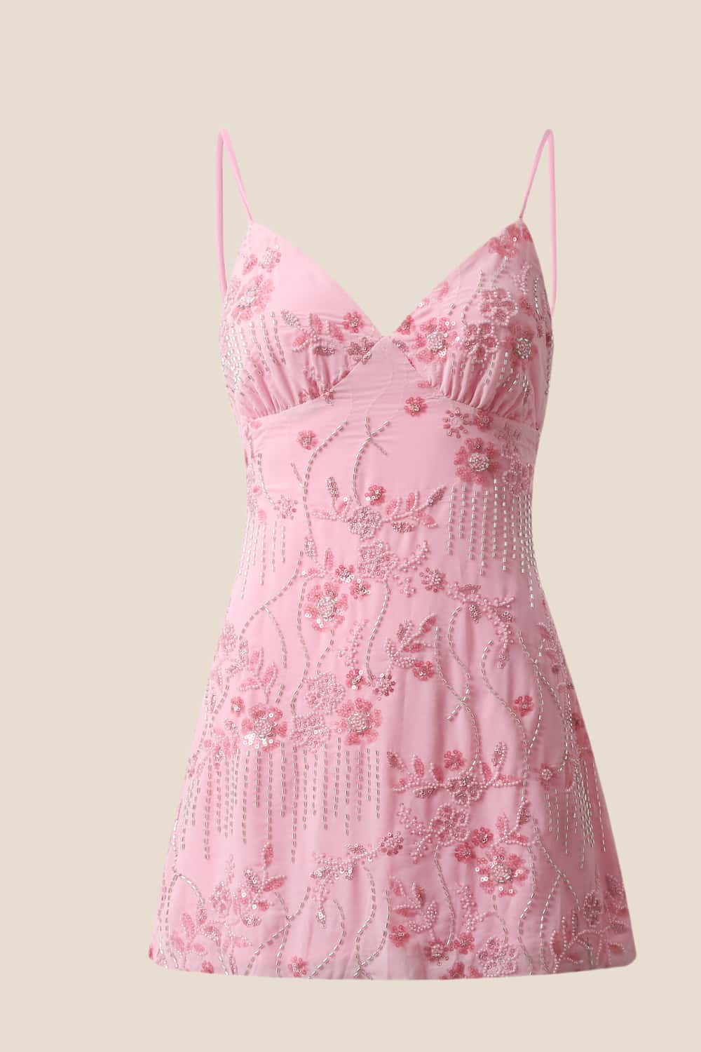 Red Beaded Straps Fitted Mini Dress