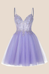 Hot Pink Straps Appliques A-line Short Dress