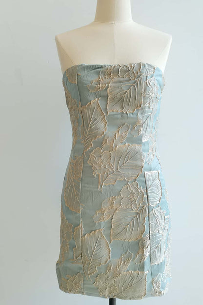 Strapless Blue and Gold Fitted Short Dress
