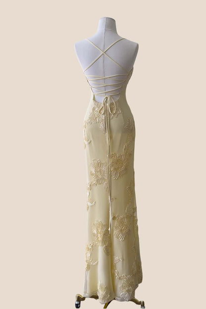 Apricot 3D Flower Fitted Long Dress