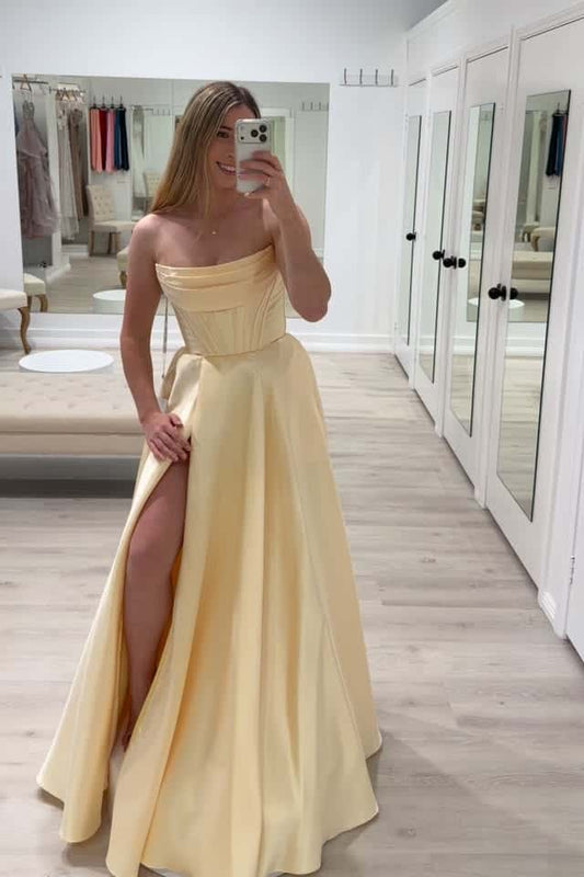 Cowl Neck Yellow Satin A-line Formal Dress