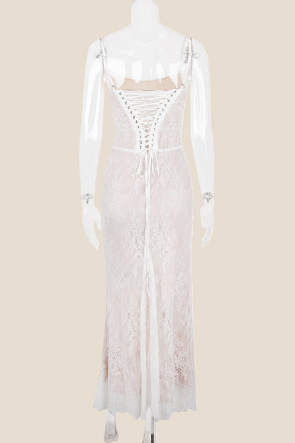 Straps Ivory Lace Fitted Party Dress