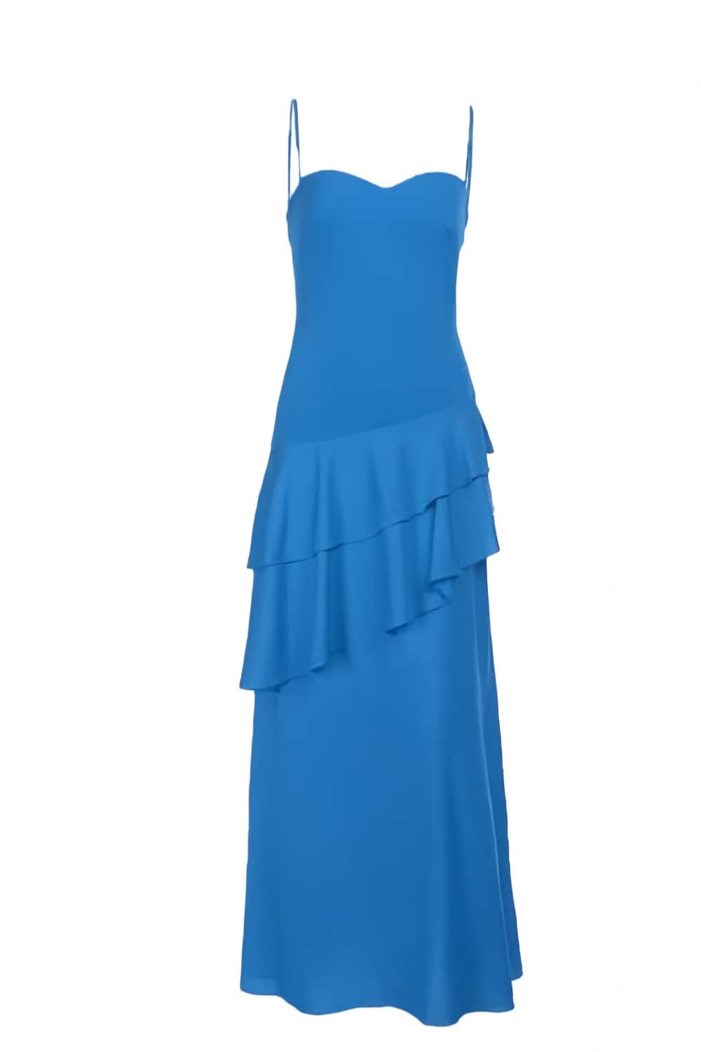 Straps Blue Chiffon Tiered Maxi Dress