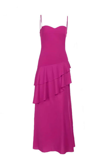 Straps Navy Blue Chiffon Tiered Maxi Dress
