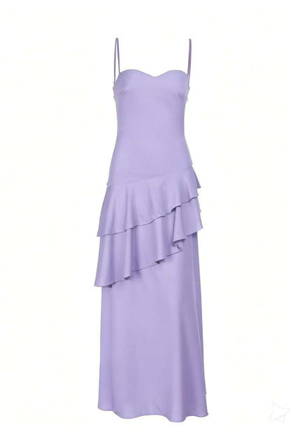 Straps Navy Blue Chiffon Tiered Maxi Dress