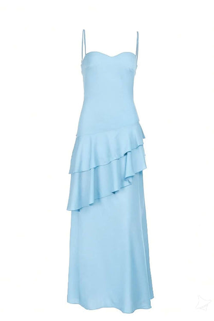 Straps Fuchsia Chiffon Tiered Maxi Dress