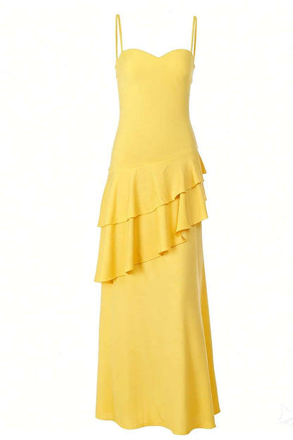Straps Red Chiffon Tiered Maxi Dress