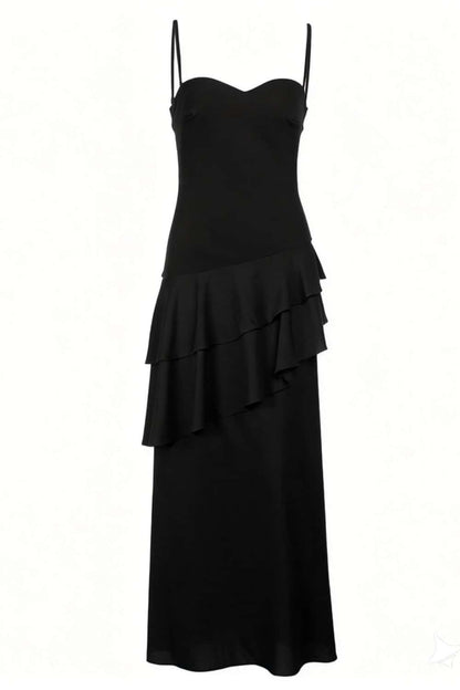 Straps Fuchsia Chiffon Tiered Maxi Dress