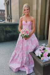 Purple Floral Jacquard Sweetheart A-line Dress