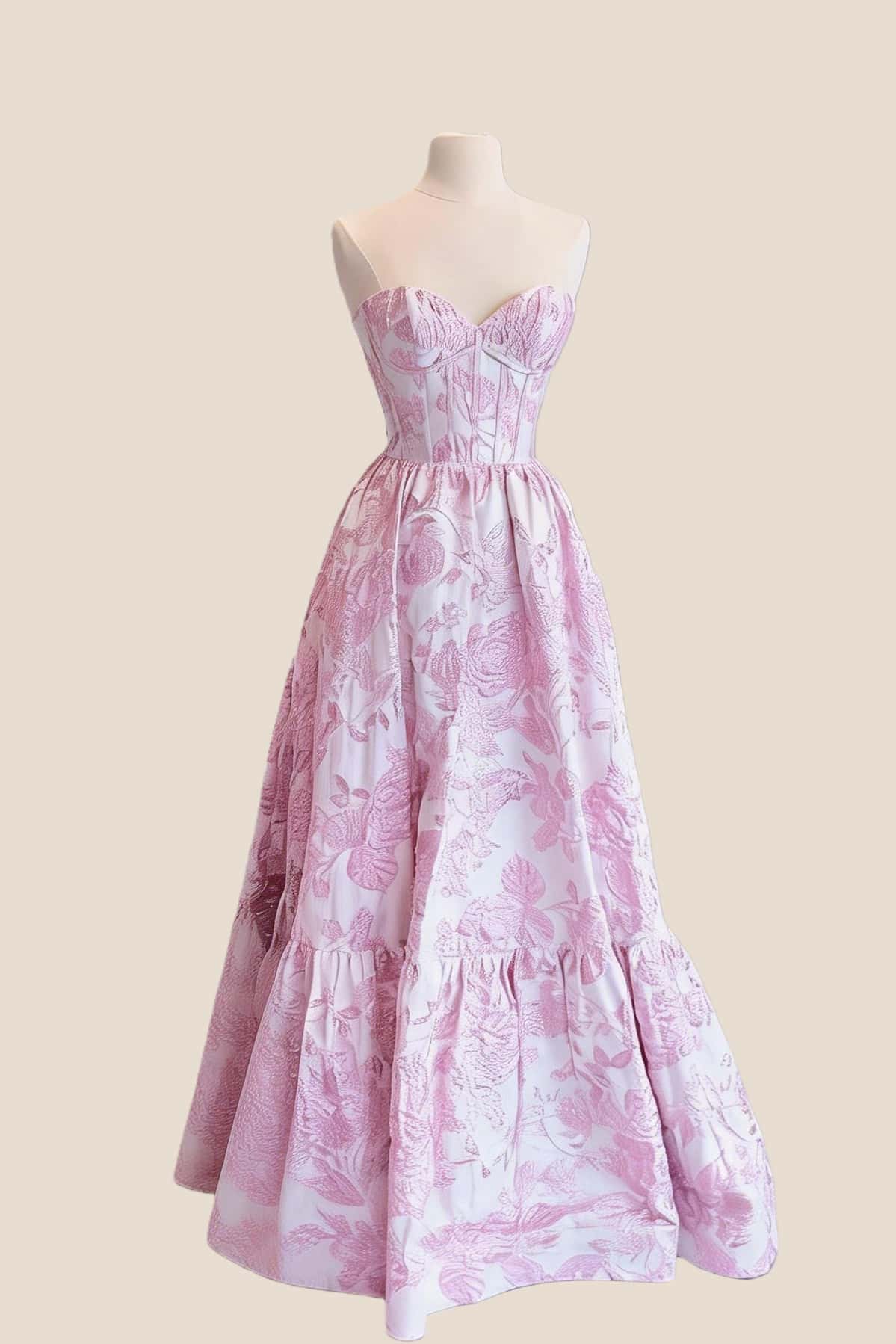 Purple Floral Jacquard Sweetheart A-line Dress