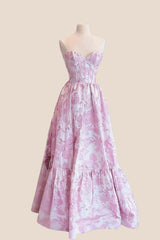 Purple Floral Jacquard Sweetheart A-line Dress