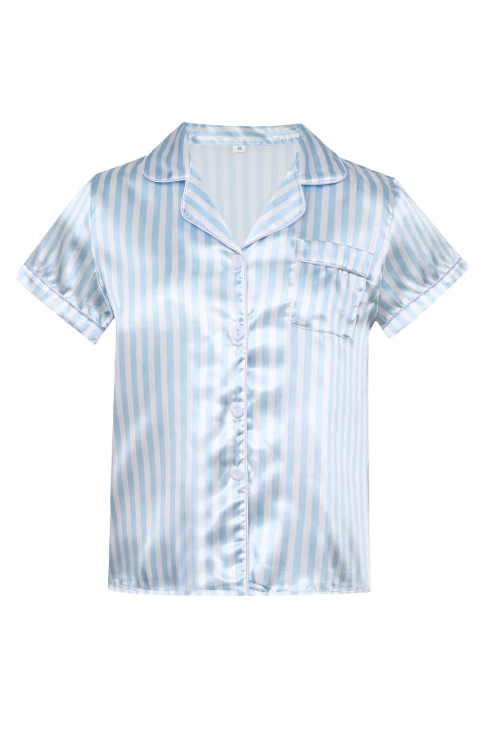 Blue Striped Short Sleeves Pajamas Set