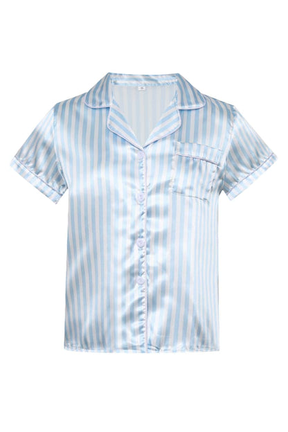 Blue Striped Short Sleeves Pajamas Set