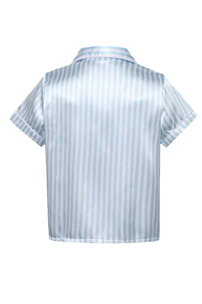 Blue Striped Short Sleeves Pajamas Set