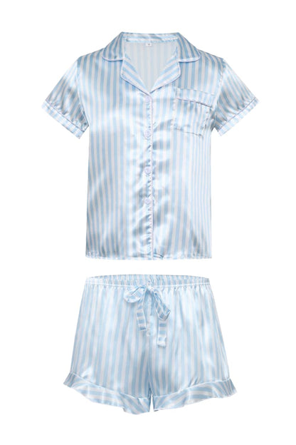 Blue Striped Short Sleeves Pajamas Set
