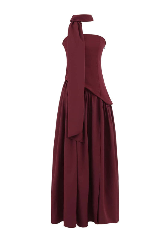Pink Crepe Bodice Gathered Long Dress