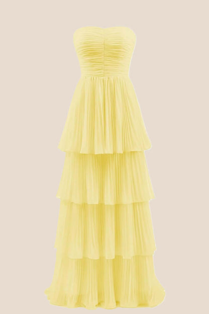 Blue Chiffon Pleated A-line Tiered Maxi Dress