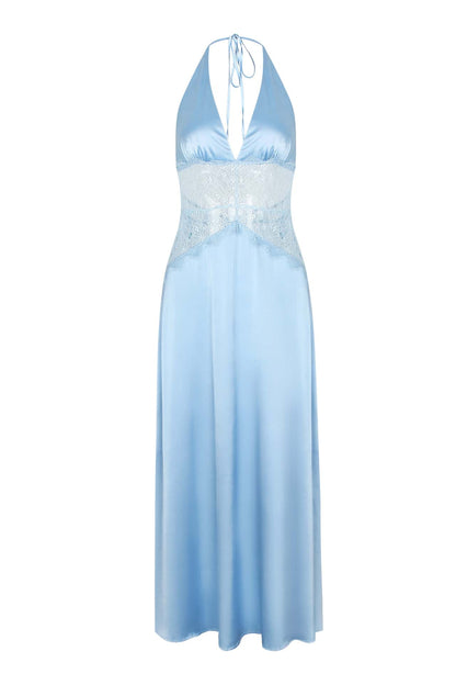 Pink Halter Sheer Lace and Satin Dress