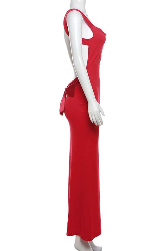 Sexy Fuchsia Backless Tight Bow Dress