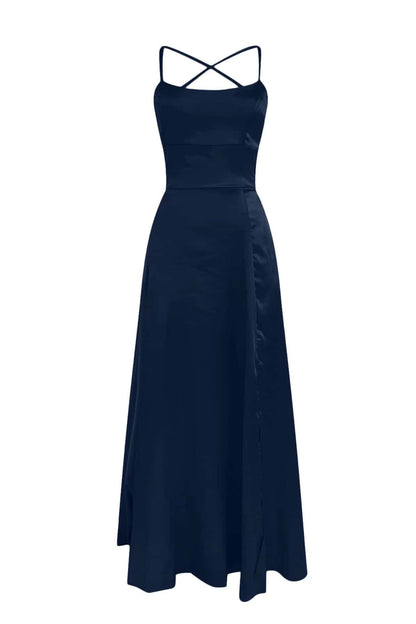 Burgundy Satin Straps A-line Prom Dress