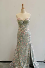 Sage Green Floral Embroidery Corset Fitted Dress