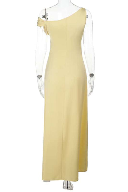One Shoulder Aqua Satin Fitted Long Maxi Dress