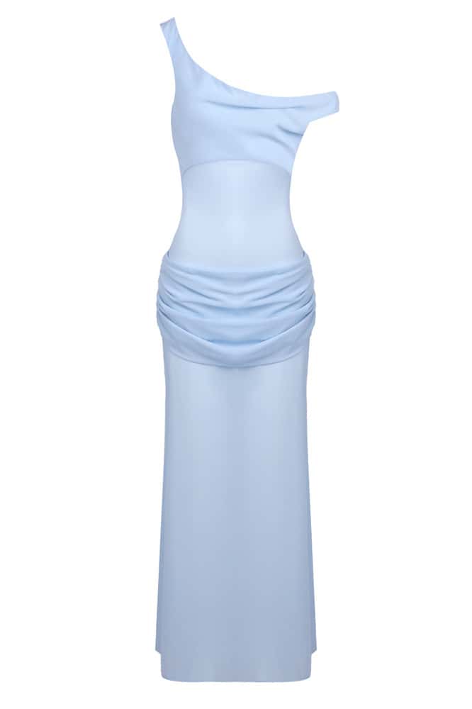 Two Piece One Shoulder Ruched Long Dress with Corset