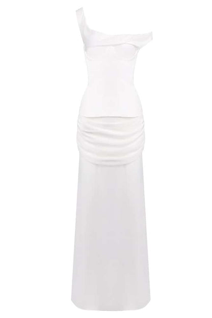 Two Piece One Shoulder Ruched Long Dress with Corset