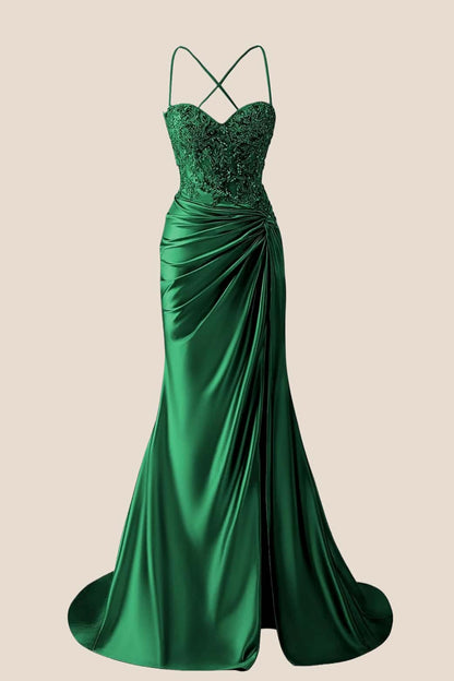 Sage Appliques Twist Satin Mermaid Prom Dress