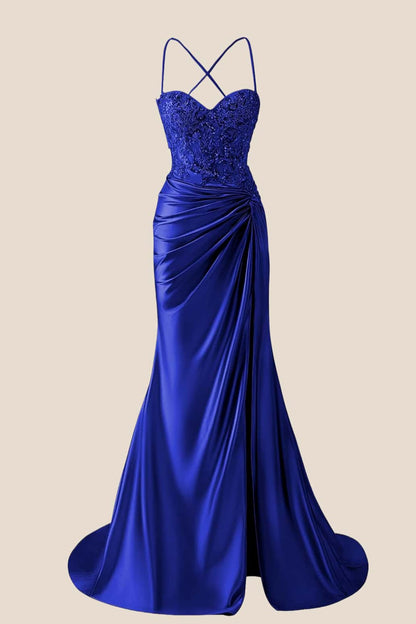 Sage Appliques Twist Satin Mermaid Prom Dress
