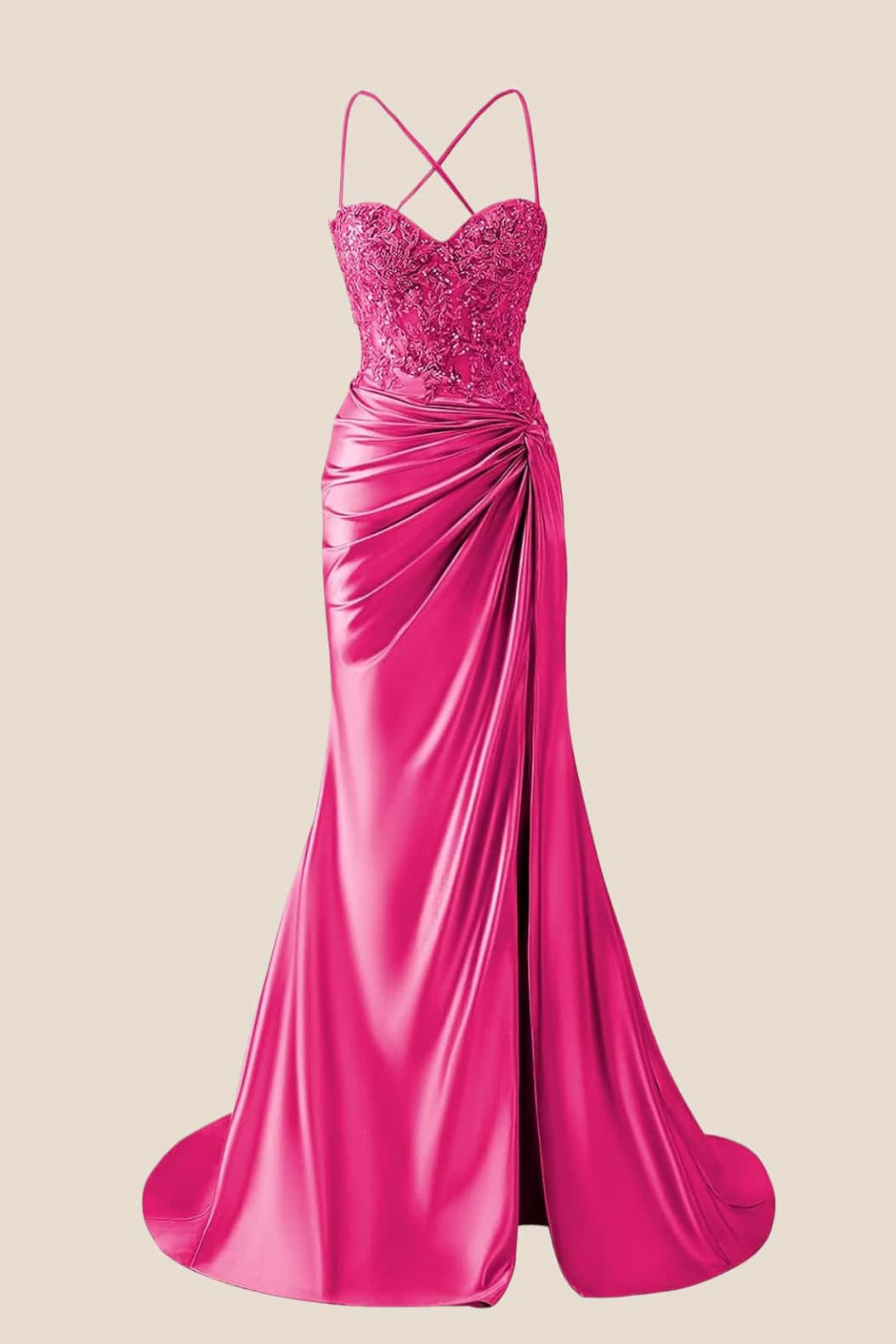 Sage Appliques Twist Satin Mermaid Prom Dress