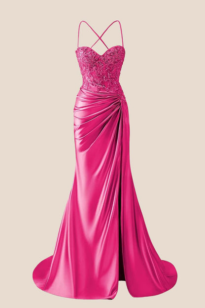 Sage Appliques Twist Satin Mermaid Prom Dress