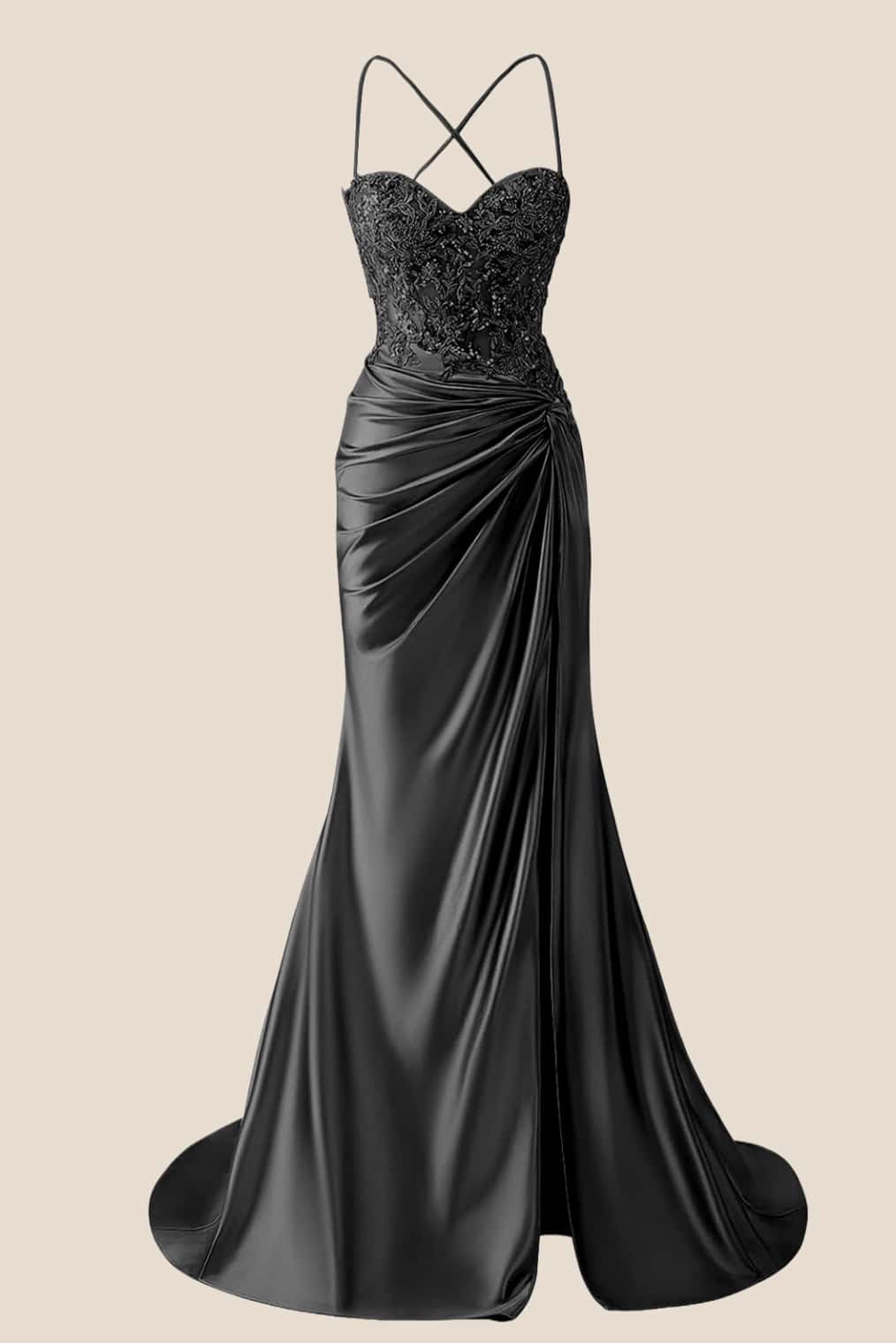 Sage Appliques Twist Satin Mermaid Prom Dress