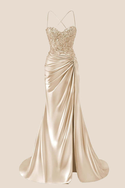 Sage Appliques Twist Satin Mermaid Prom Dress