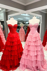 Ruched Pink Chiffon Ruffle A-line Prom Dress