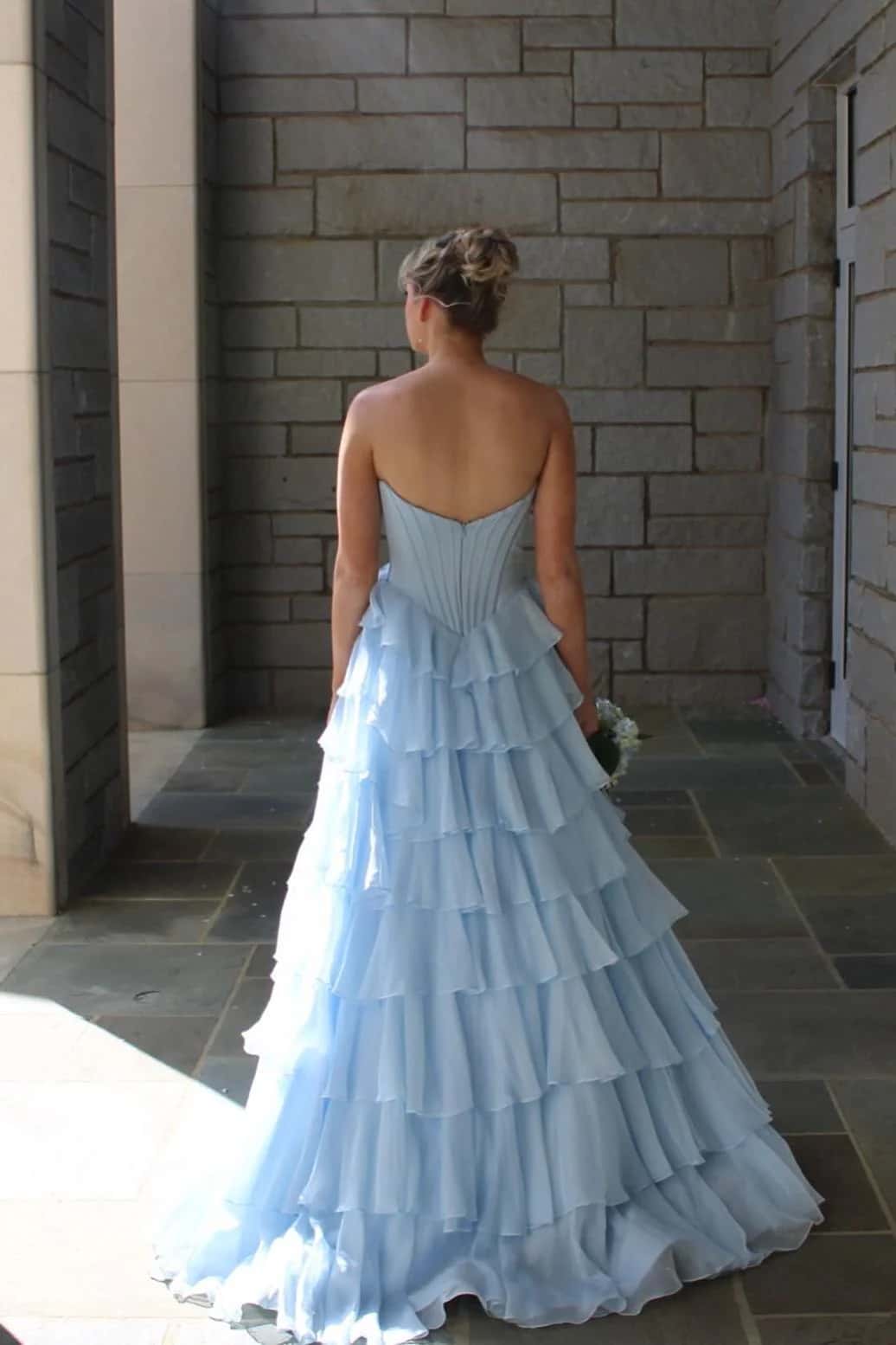 Ruched Pink Chiffon Ruffle A-line Prom Dress