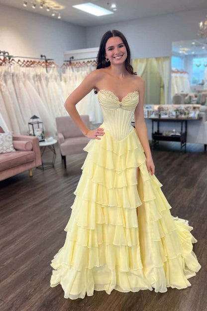 Ruched Pink Chiffon Ruffle A-line Prom Dress