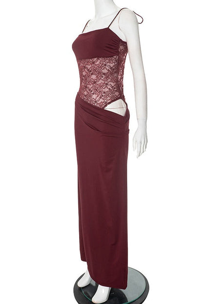 Straps Brown Sheer Tight Long Dress
