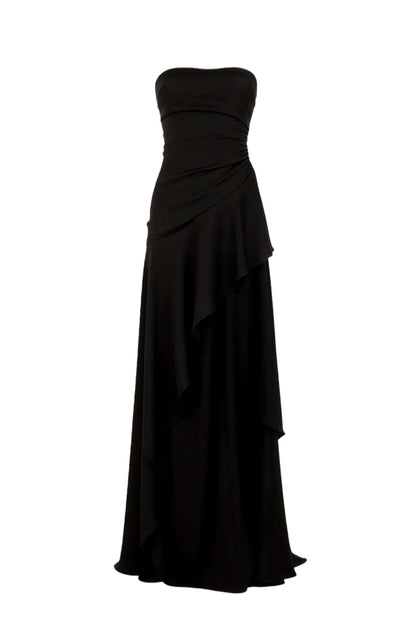 Sky Blue Strapless Ruched Slit Long Dress