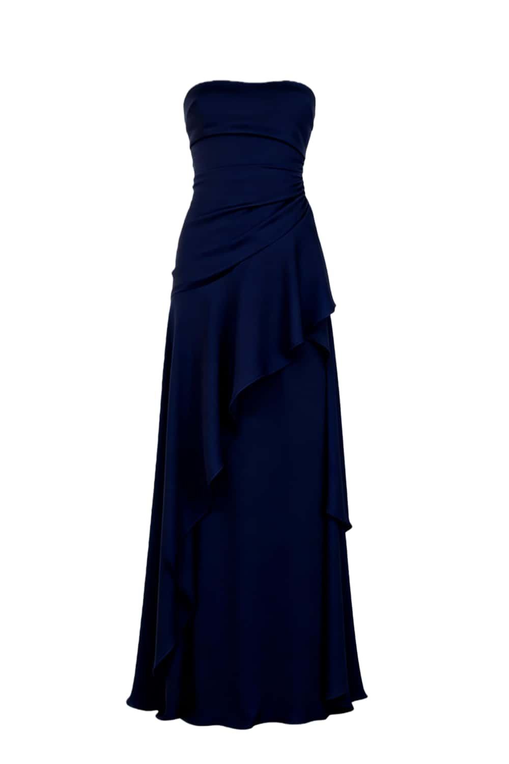 Sky Blue Strapless Ruched Slit Long Dress