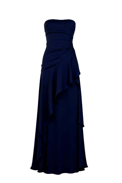 Sky Blue Strapless Ruched Slit Long Dress