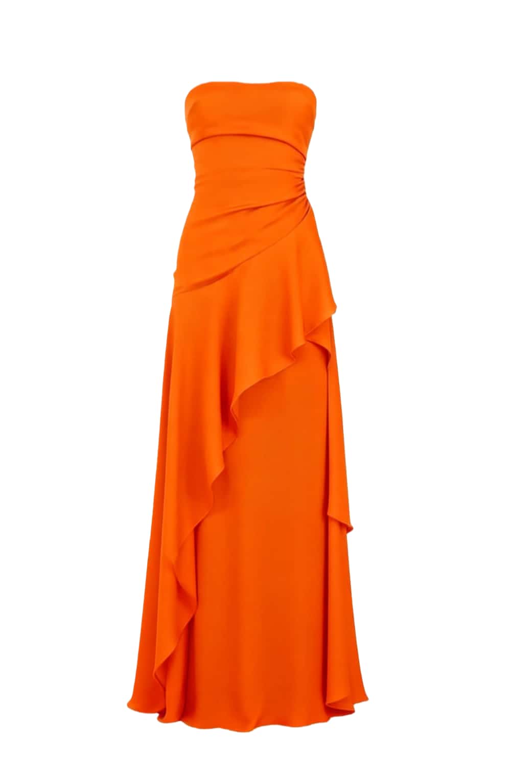 Red Strapless Ruched Slit Dress