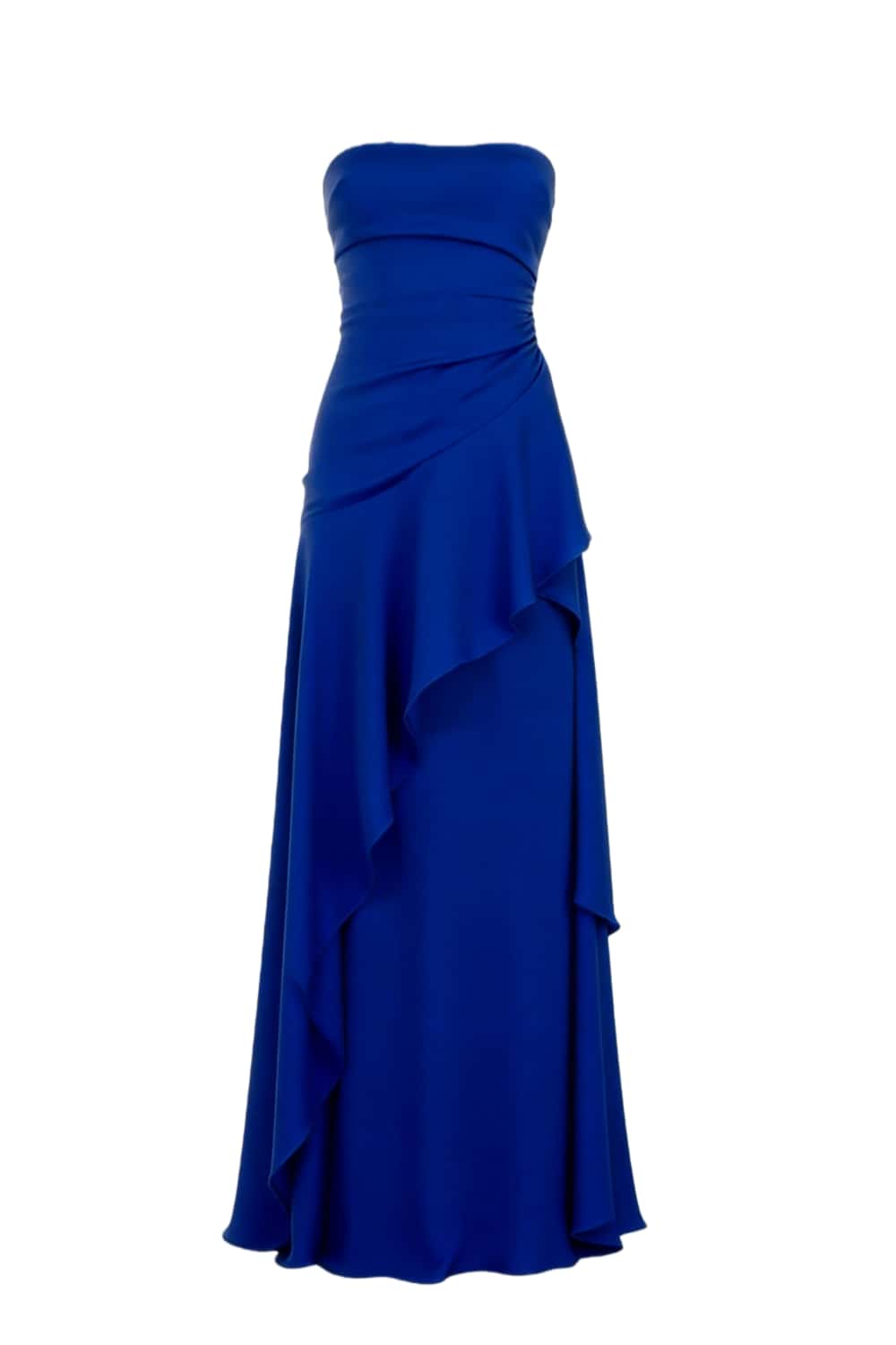 Sky Blue Strapless Ruched Slit Long Dress
