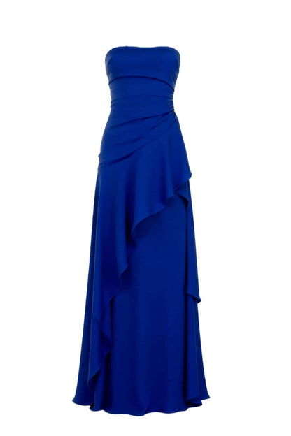 Sky Blue Strapless Ruched Slit Long Dress
